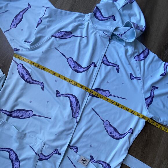Plover Anywear Robe Unisex One Size Fits Most Blue Narwhal Print Pocket Nautical - Picture 11 of 16